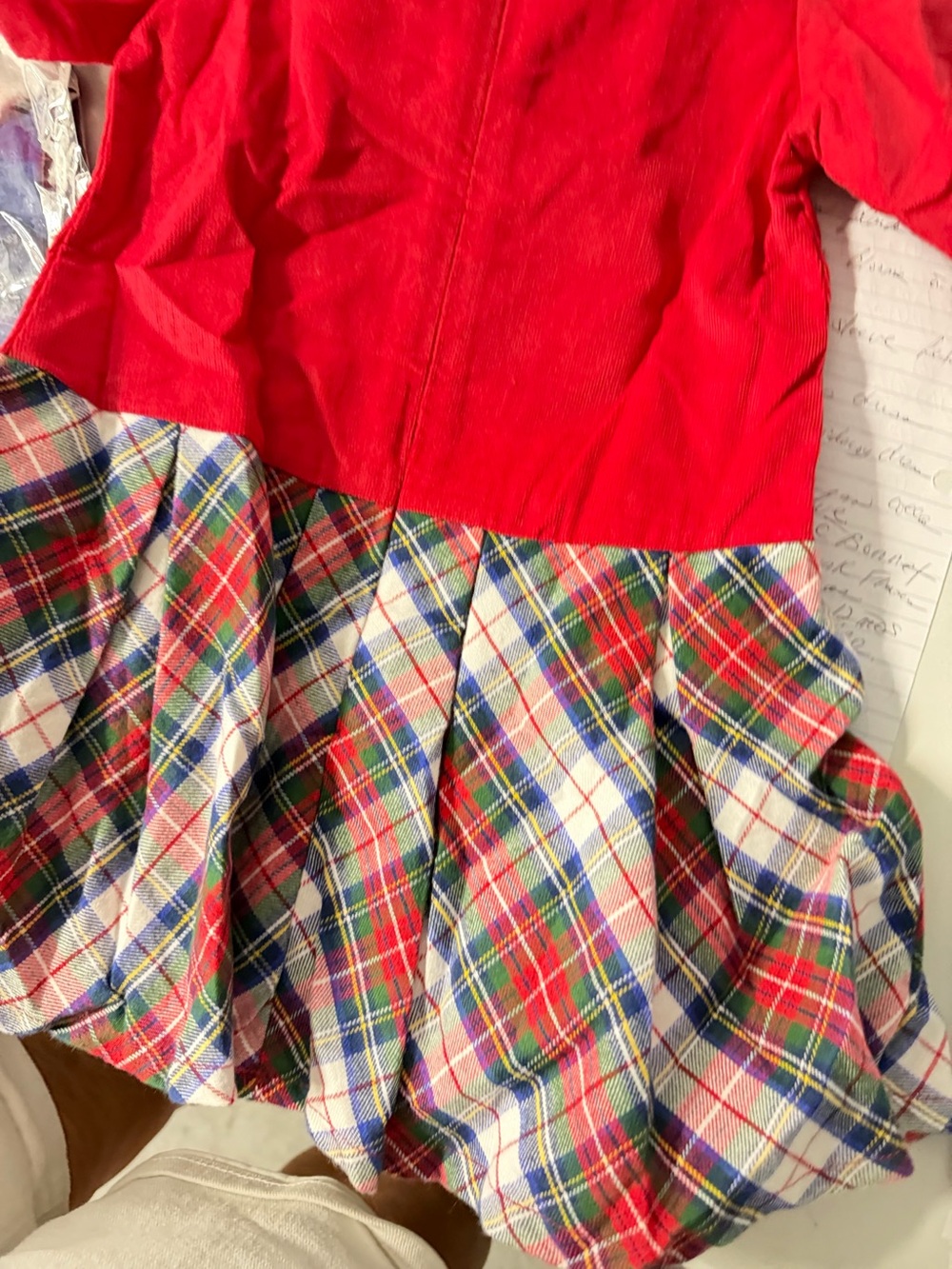 Christmas dress three T plaid on the bottom red on top with rosette NWT